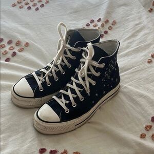 Converse Navy with Embroidery Platform Shoes